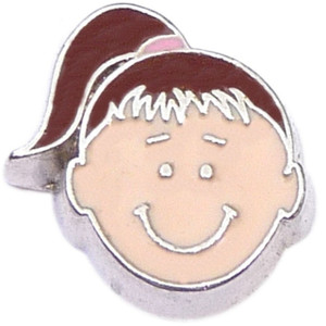 Dark Brown Pigtail Girl Floating Locket Charm Dark Brown Pigtail Girl Floating Locket Charm