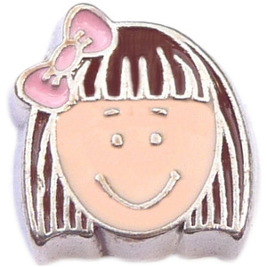 Dark Brown Short Hair Girl Floating Locket Charm Dark Brown Short Hair Girl Floating Locket Charm