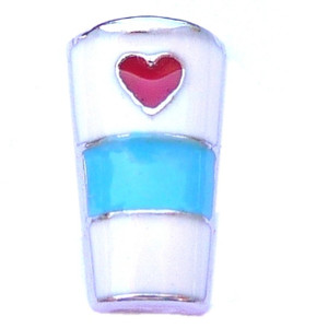 Tall Coffee Cup With Heart Floating Locket Charm