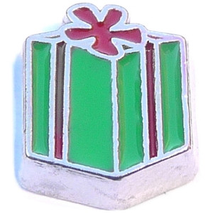 Green And Red Present Floating Locket Charm Green And Red Present Floating Locket Charm
