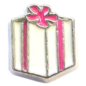 White and Pink Present Floating Locket Charm White and Pink Present Floating Locket Charm