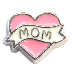 Mom Pink Banner Heart Floating Locket Charm Mom Pink Banner Heart Floating Locket Charm