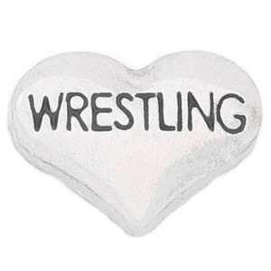 Wrestling Silvertone Heart Floating Locket Charm
