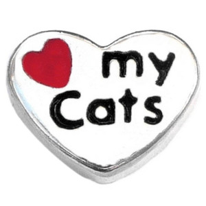 Love My Cats Silvertone Heart Floating Locket Charm