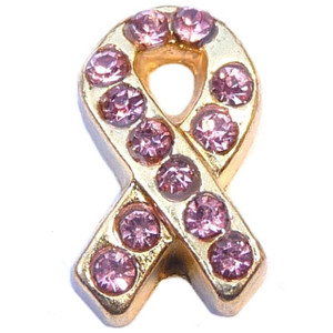 Pink Ribbon Goldtone Floating Locket Charm Pink Ribbon Goldtone Floating Locket Charm