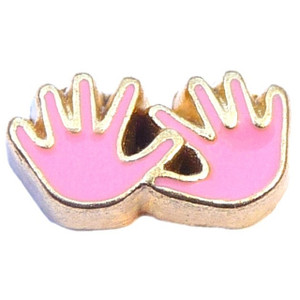 Pink Handprints Goldtone Floating Locket Charm Pink Handprints Goldtone Floating Locket Charm