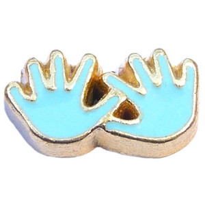 Blue Handprints Goldtone Floating Locket Charm Blue Handprints Goldtone Floating Locket Charm