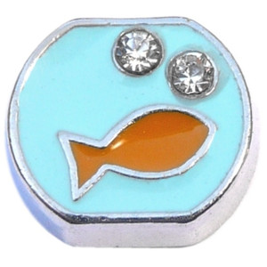 Fish Bowl Silvertone Floating Locket Charm