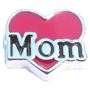 Mom Red Heart Silvertone Floating Locket Charm Mom Red Heart Silvertone Floating Locket Charm