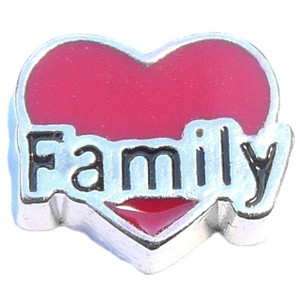 Family Red Heart Silvertone Floating Locket Charm