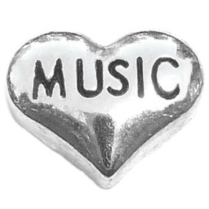 Music Heart Silvertone Floating Locket Charm