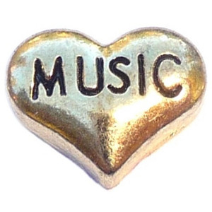 Music Heart Goldtone Floating Locket Charm