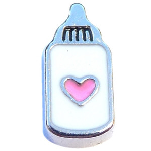 Pink Heart Baby Bottle Floating Locket Charm Pink Heart Baby Bottle Floating Locket Charm