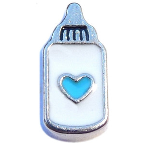 Blue Heart Baby Bottle Floating Locket Charm Blue Heart Baby Bottle Floating Locket Charm