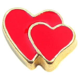 Red Hearts Goldtone Trim Floating Locket Charms