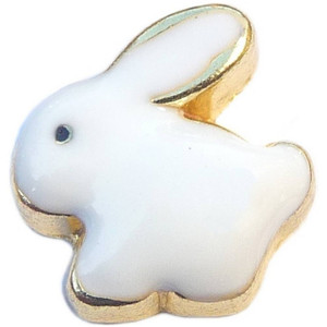 White Bunny Goldtone Trim Floating Locket Charms White Bunny Goldtone Trim Floating Locket Charms