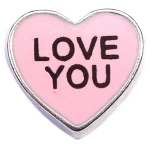 Love You Pink Candy Heart Floating Locket Charm Love You Pink Candy Heart Floating Locket Charm