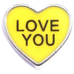 Love You Yellow Candy Heart Floating Locket Charm