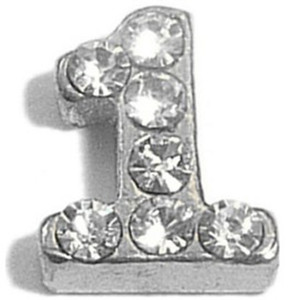Number 1 Silvertone Floating Locket Charm