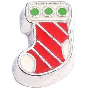 Red And White Stocking Floating Locket Charm Red And White Stocking Floating Locket Charm