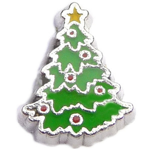 Tall Decorated Christmas Tree Floating Locket Charm