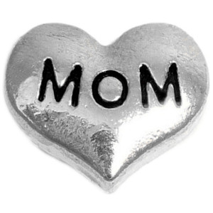 Mom On Silvertone Heart Floating Locket Charm Mom On Silvertone Heart Floating Locket Charm