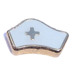 Nurse Hat Goldtone Cross Floating Locket Charm Nurse Hat Goldtone Cross Floating Locket Charm