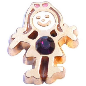 Goldtone Girl Birthstone February Floating Locket Charm