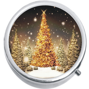 Gold Christmas Tree Medical Pill Box