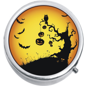 Pumpkins Bats Halloween Medical Pill Box