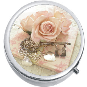 Pink Rose Vintage Key Medical Pill Box