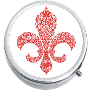 Red Pattern Fleur De Lis Medical Pill Box