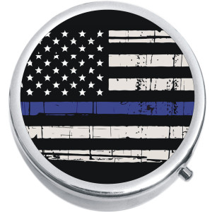 US Flag Thin Blue Line Medical Pill Box