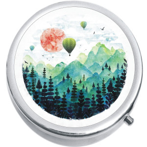 Watercolor Mountains Hot Air Balloons Medical Pill Box