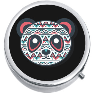 Aztec Panda on Black Medical Pill Box