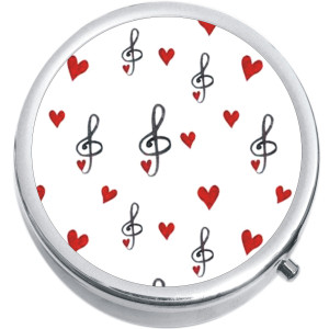 Music Treble Clef Red Hearts Medical Pill Box