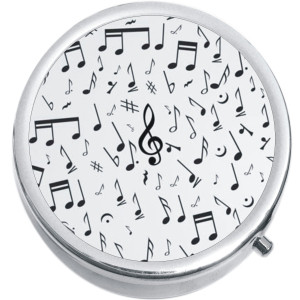 Black Grey Music Notes Pattern Medical Pill Box