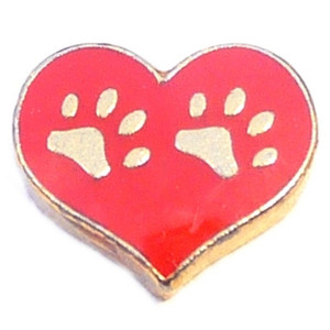 Red Heart Paw Prints Floating Locket Charm Red Heart Paw Prints Floating Locket Charm