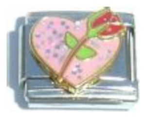 Rose On Pink Heart Italian Charm
