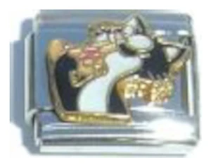 Cat Black White Italian Charm