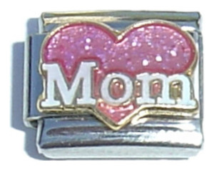 Mom With Pink Heart Italian Charm