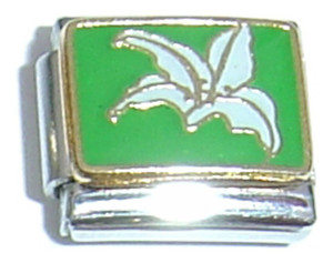 White Flower Green Back Italian Charm White Flower Green Back Italian Charm