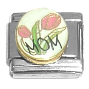 Mom With Two Flowers On White Italian Charm