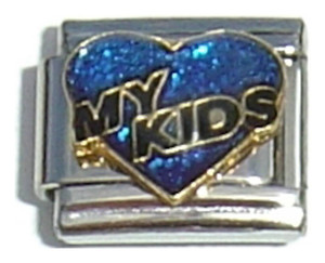 My Kids Blue Heart Black Letters Italian Charm My Kids Blue Heart Black Letters Italian Charm