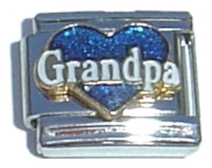 Grandpa Blue Heart White Letters Italian Charm Grandpa Blue Heart White Letters Italian Charm
