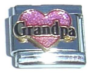 Grandpa Pink Heart Black Letters Italian Charm Grandpa Pink Heart Black Letters Italian Charm