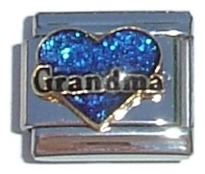 Grandma Blue Heart Blue Letters Italian Charm