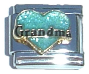 Grandma Green Heart Black Letters Italian Charm
