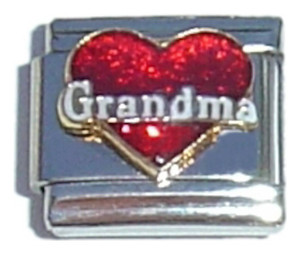 Grandma Red Heart White Letters Italian Charm