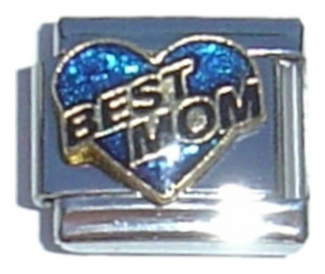 Best Mom Blue Heart Black Letters Italian Charm